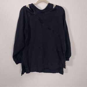 Pilcro Anthropologie Black Oversized Slit Neck & Sides Pullover Sweatshirt